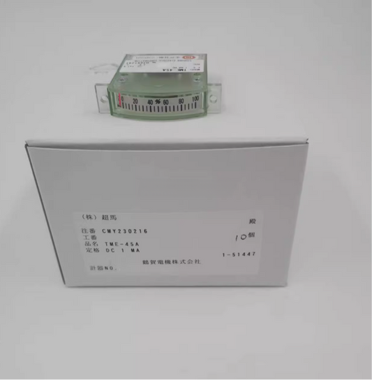 Tsuruga TME-45A / CMY230216 Analog Edge-Wise Panel Meter - DC 1mA 0-100% Scale - Product with Packaging