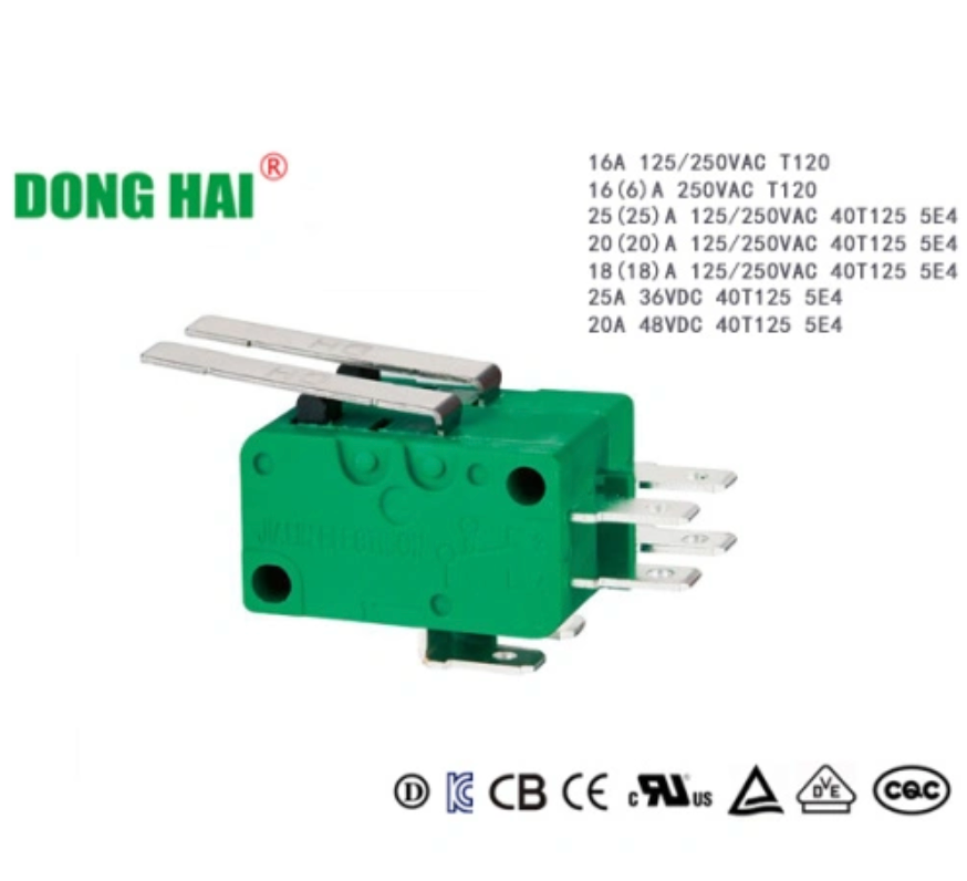 DONGHAI KW3-0Z-C113033L3-2 Micro Switch - 16A SPDT Green Housing - Perspective Detail View