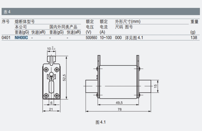 MIRO NH00C 40A Low Voltage NH Fuse Link - 40A 500V