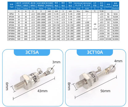 Apexon Thyristor control tube Thyristor control tube :  KP50A 200-2000V (10 Pieces)