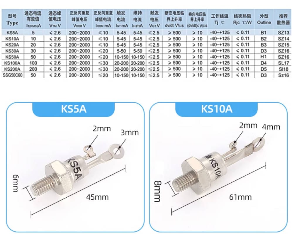 Apexon Thyristor control tube Thyristor control tube :  KS15A 200-2000V (10 Pieces)