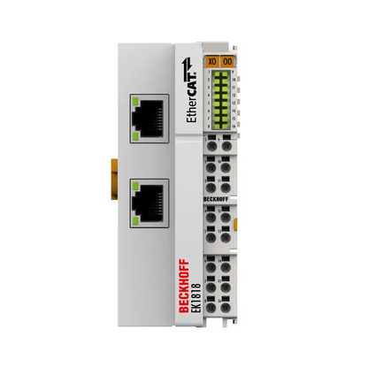 Beckhoff Ethernet Module Beckhoff EK1818 EtherCAT Coupler EtherCAT Coupler with 8 DI / 4 DO, 2x RJ45 100BASE-TX, 24V DC, 44×100×67 mm