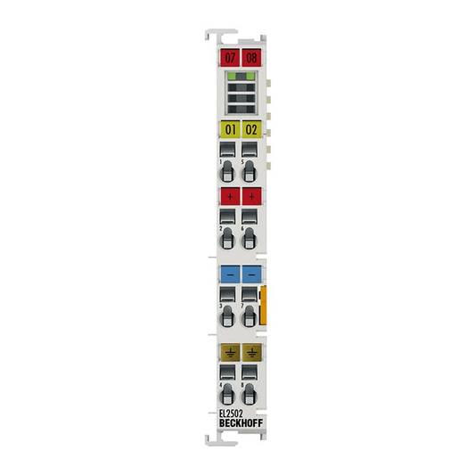 Beckhoff Ethernet Module Beckhoff EL2502 EtherCAT Terminal PWM Output, 24V DC, 0.5A/Ch, 1 Hz–125 kHz, 2 Channels, 12×100×68 mm