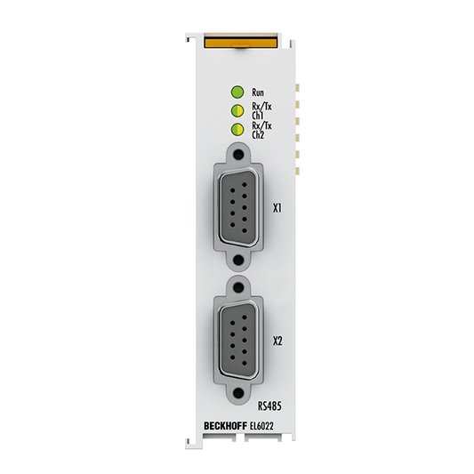 Beckhoff Ethernet Module Beckhoff EL6022 EtherCAT Terminal 2-Channel RS422/RS485 Serial Interface, 300–115200 Baud, D‑sub 9‑pin, 24×100×52 mm