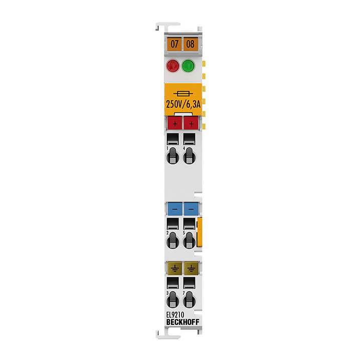 Beckhoff Ethernet Module Beckhoff EL9210 EtherCAT Terminal Potential Supply with Diagnostics & 6.3A Fuse, 24V DC, 10A Power Contacts, 12×100×70 mm