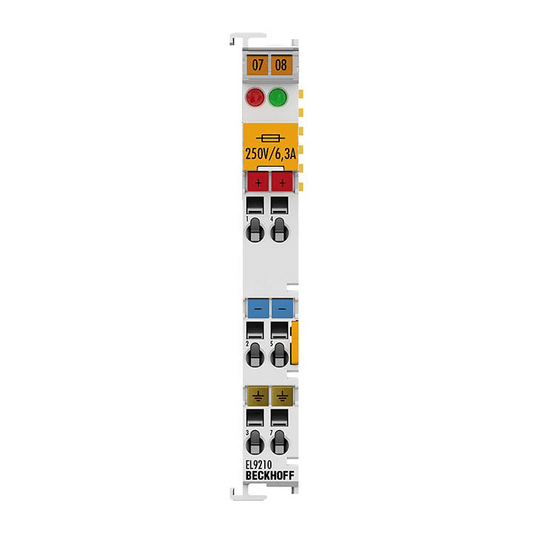 Beckhoff Ethernet Module Beckhoff EL9210 EtherCAT Terminal Potential Supply with Diagnostics & 6.3A Fuse, 24V DC, 10A Power Contacts, 12×100×70 mm
