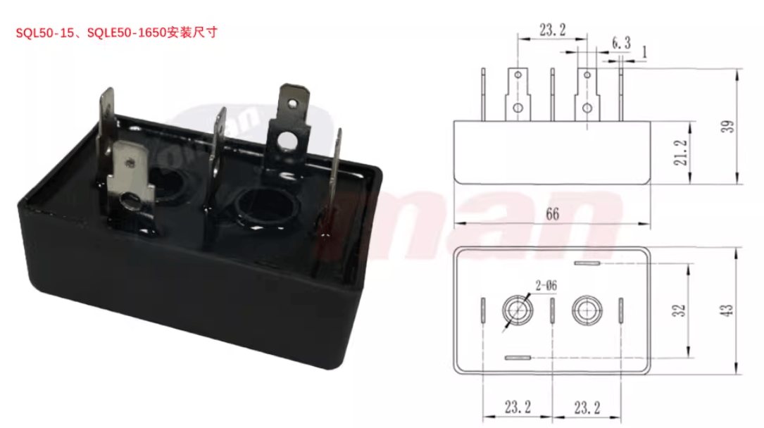 Bro-Electric SQLE50-1650 (3 Pieces) Thyristor rectifier module : SQLE50-1650 ( Mounting dimensions 66*43 ) (3 Pieces)