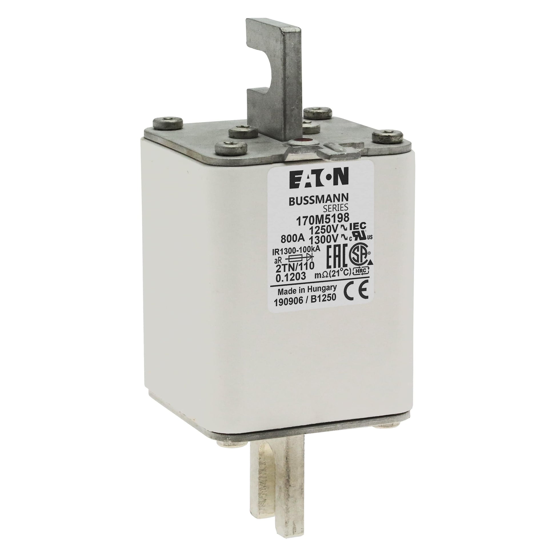 Bussmann General Industrial Fuses Eaton (Bussmann) 170M5198 High‑Speed Square‑Body Fuse — 800A, 1250 VAC aR Semiconductor Protection, 100 kAIC, Class aR (DIN 43653) — Pack of 3