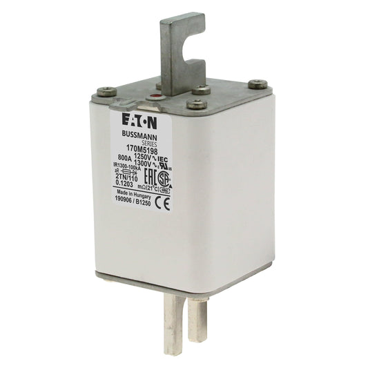 Bussmann General Industrial Fuses Eaton (Bussmann) 170M5198 High‑Speed Square‑Body Fuse — 800A, 1250 VAC aR Semiconductor Protection, 100 kAIC, Class aR (DIN 43653) — Pack of 3