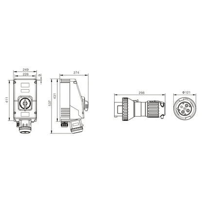 CZ Power Sockets CZ CZ0254 Explosion-proof Plug and Socket Device, GRP, 125A 690V, Ex db eb IIC T5 Gb T95℃ Db, IP65, IECEx ATEX Approved
