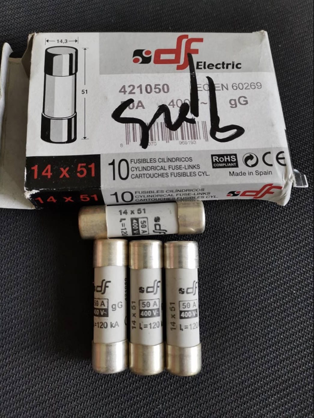 DF DF Fuse - 40A 500V gG 120kA (421040 14x51mm) / DF Fuse - 8A (421008) / DF Fuse - 10A (421010) / DF Fuse - 20A (421020) / DF Fuse - 32A (421032) / DF Fuse - 50A 400V gG (421050)