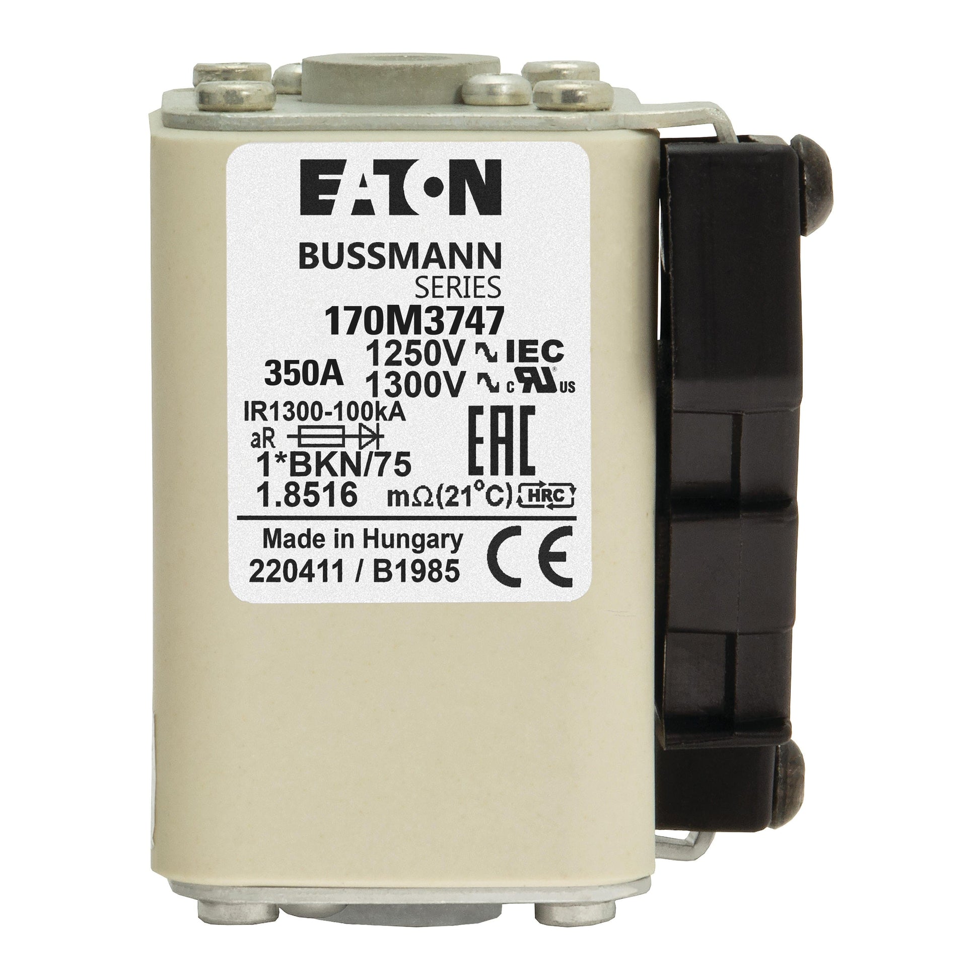EATON 170M3747 3pcs Eaton 170M3747 - Fuse-link, high speed, 350 A, AC 1250 V, compact size 1, 45 x 59 x 156 mm, aR, IEC, UL, single indicator （pack of 3） 的副本