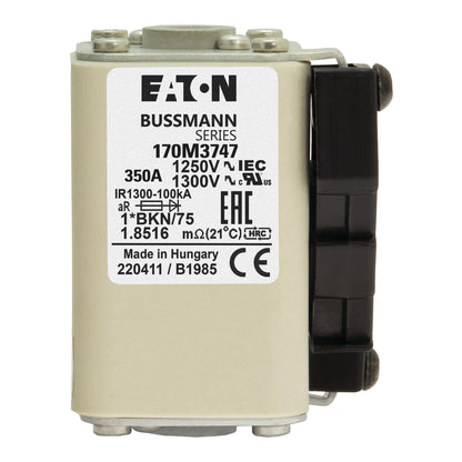 EATON 170M3747 3pcs Eaton 170M3747 - Fuse-link, high speed, 350 A, AC 1250 V, compact size 1, 45 x 59 x 156 mm, aR, IEC, UL, single indicator （pack of 3） 的副本