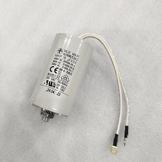 Hydra MLB MKP 16/400III/E2013 Motor Run Capacitor - 16uF 400VAC - Front View with Leads