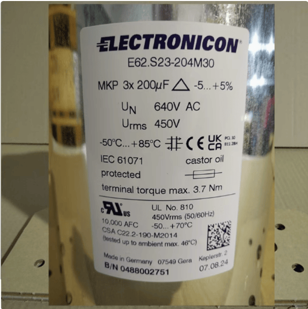 ELECTRONICON ELECTRONICON E62.S23-204M30 3*200uF 640VAC Capacitor