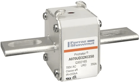 Ferraz Shawmut General Industrial Fuses Mersen A070UD32KI350 Protistor Fuse, 350A 700V AC, Size 32 aR, High-Speed Square Body with KI Bolted Contacts - Pack of 3
