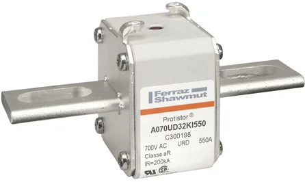 Ferraz Shawmut General Industrial Fuses Mersen A070UD32KI550 Protistor Fuse, 550A 700V AC, Size 32 aR, High-Speed Square Body with KI Bolted Contacts - Pack of 3