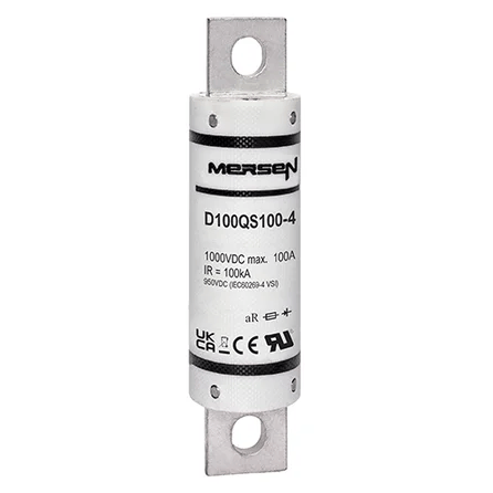 Ferraz Shawmut General Industrial Fuses Mersen D100QS100-4 D100QS Series High-Speed DC Fuse, 1000VDC, 100A aR 100kA IR, Round Body 4.38in - Pack of 5