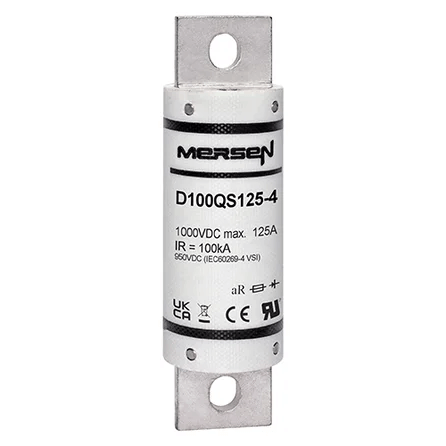 Ferraz Shawmut General Industrial Fuses Mersen D100QS125-4 D100QS Series High-Speed DC Fuse, 1000VDC, 125A aR, Round Body 4.38in - Pack of 5