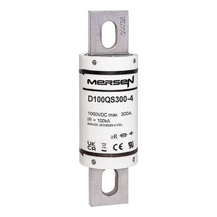 Ferraz Shawmut General Industrial Fuses Mersen D100QS300-4 D100QS Series High-Speed DC Fuse, 1000VDC, 300A aR 100kA IR, Round Body 5.09in