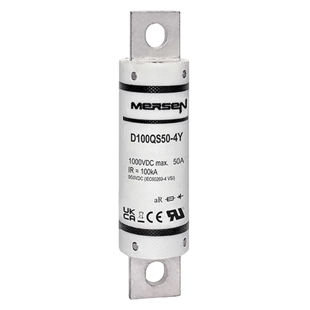 Ferraz Shawmut General Industrial Fuses Mersen D100QS50-4 Amp-Trap High-Speed Fuse, 50A 1000VDC, aR Utilization, North American Round Body - Pack of 5
