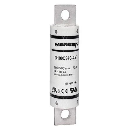 Ferraz Shawmut General Industrial Fuses Mersen D100QS70-4 High Speed DC Fuse, 70A 1000VDC, aR Semiconductor Protection, North American Round Body Style - Pack of 5