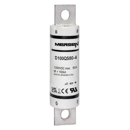 Ferraz Shawmut General Industrial Fuses Mersen D100QS80-4 D100QS Series High-Speed DC Fuse, 1000VDC, 80A aR 100kA IR, Round Body - Pack of 5