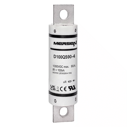 Ferraz Shawmut General Industrial Fuses Mersen D100QS90-4 D100QS Series High-Speed DC Fuse, 1000VDC, 90A aR 100kA IR, Round Body 4.38in - Pack of 5