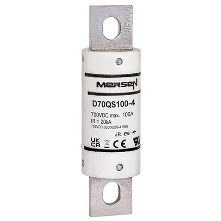 Mersen D70QS100-4 High-Speed DC Fuse - 100A 700VDC - Front View