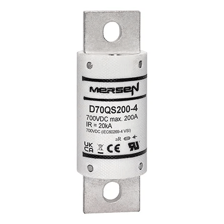 Mersen D70QS225-4 High-Speed Semiconductor Fuse - 225A 700VDC - Front View