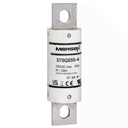 Mersen D70QS50-4 High-Speed DC Fuse - 50A 700VDC - Front View
