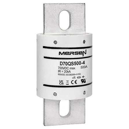 Ferraz Shawmut General Industrial Fuses Mersen D70QS500-4 D70QS Series High-Speed DC Fuse, 700VDC, 500A aR 20kA IR, 4.47in Round Body