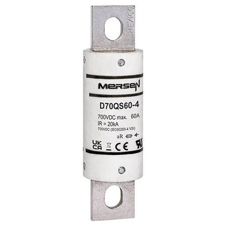 Mersen D70QS60-4 High-Speed Semiconductor Fuse - 60A 700VDC - Front View