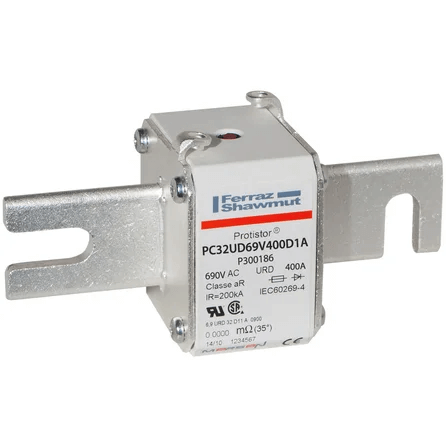 Mersen PC32UD69V400D1A High-Speed Square Body Fuse - 400A DIN110 Blades - Front View