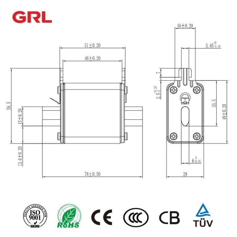 GRL GRL NH00 RT16-00 Fuse Element (150pieces) / 160A 3 Phase Fused Disconnect Switch DNH1-160/30G DN31001 (50pieces)