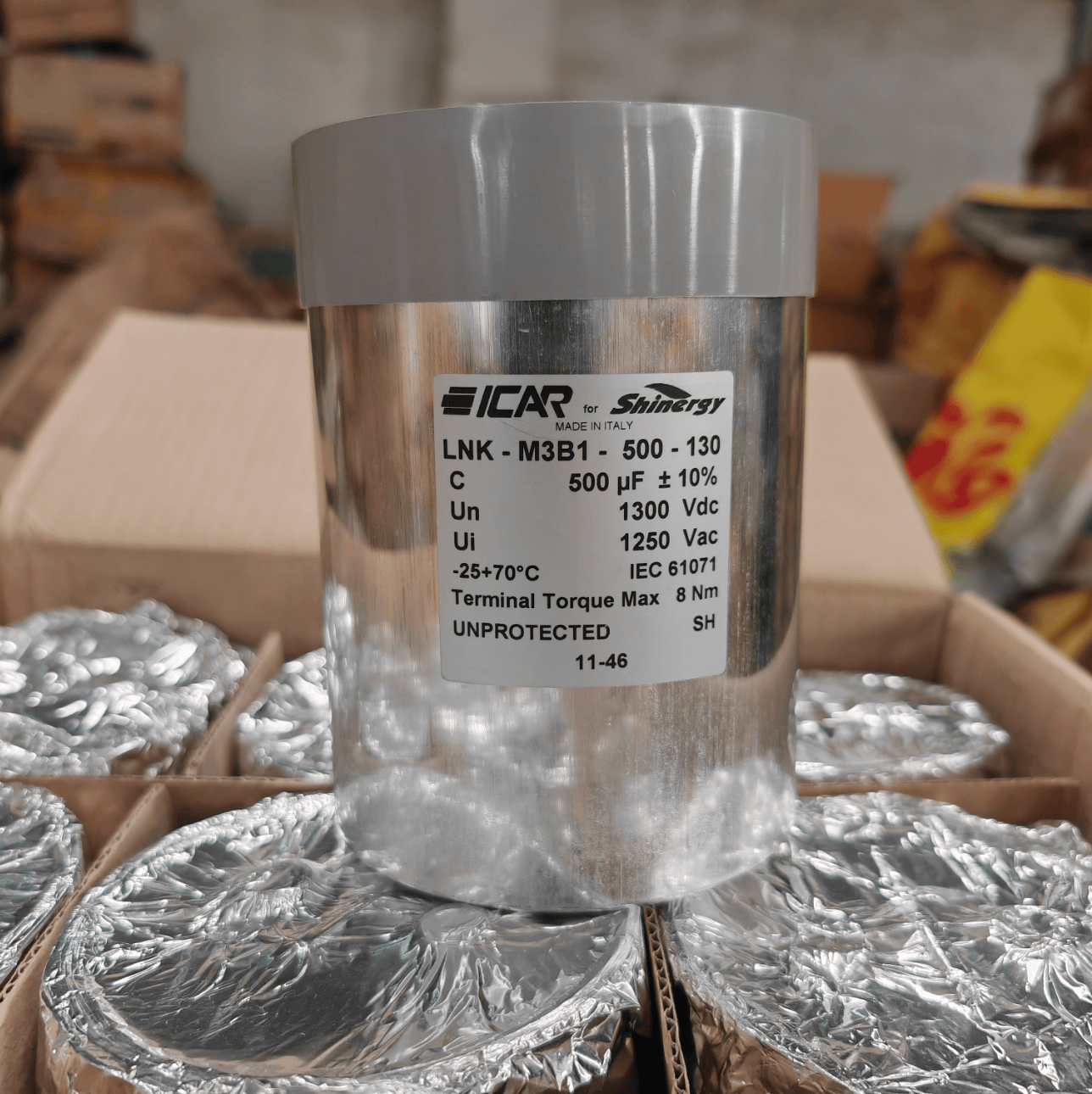 Icar ICAR LNK-M3B1-500-130 DC Link Capacitor, 500 µF ±10%, 1300 VDC / 1250 VAC, –25 °C to +70 °C, IEC 61071