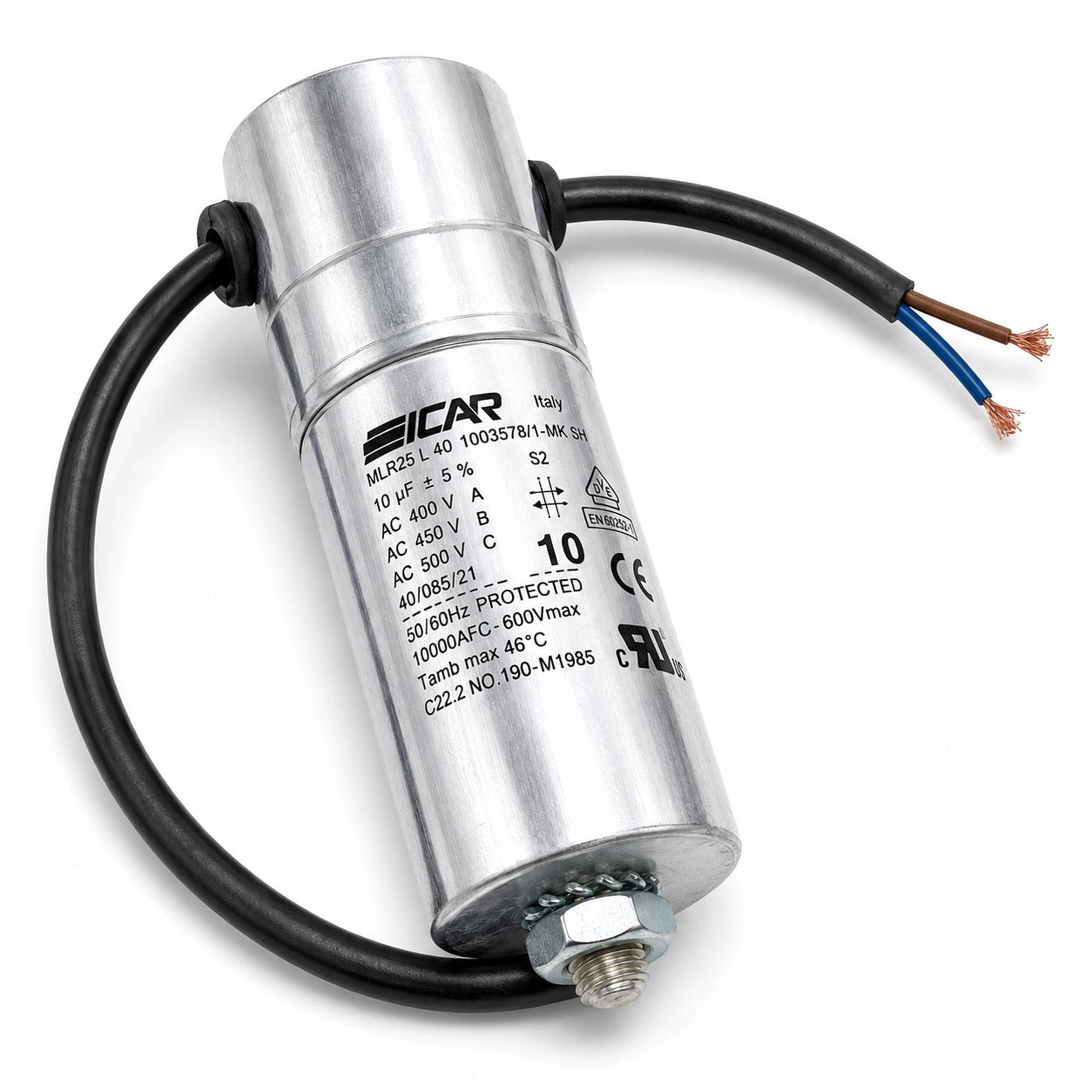 ICAR MLR25L401003578 Motor Run Capacitor - 10µF 450V S2 - Product View