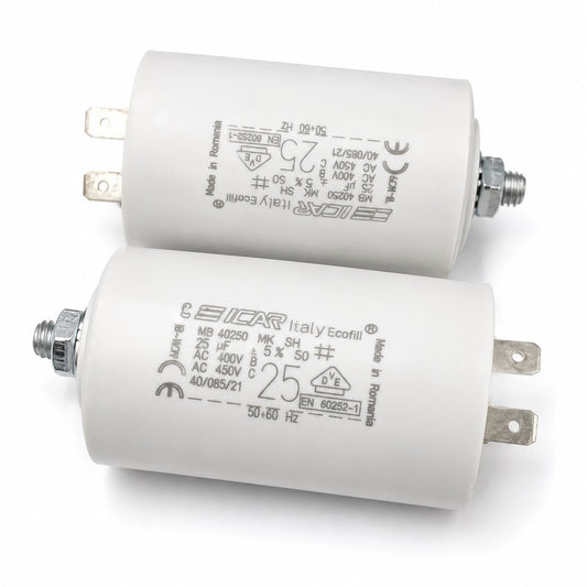 Source ICAR WB40250 25µF 450VAC motor run capacitor for replacement sourcing. B2B RFQ support.