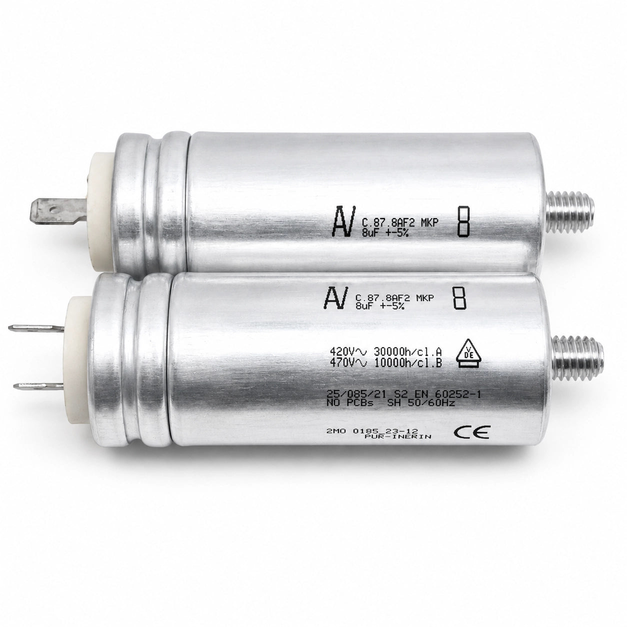AV C.87.8AF2 MKP Capacitor - 8uF ±5% - Front View