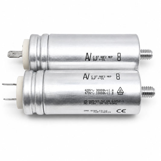 AV C.87.8AF2 MKP Capacitor - 8uF ±5% - Front View