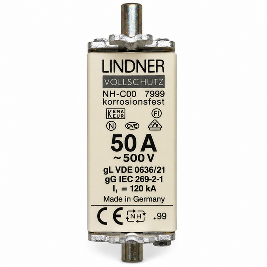 Lindner NH-C00 Fuse-Link - 50 A 500 V AC - Front View