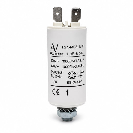 ARCOTRONICS 1.27.4AC3 MKP AC Capacitor - 1 uF ±5% - Front View