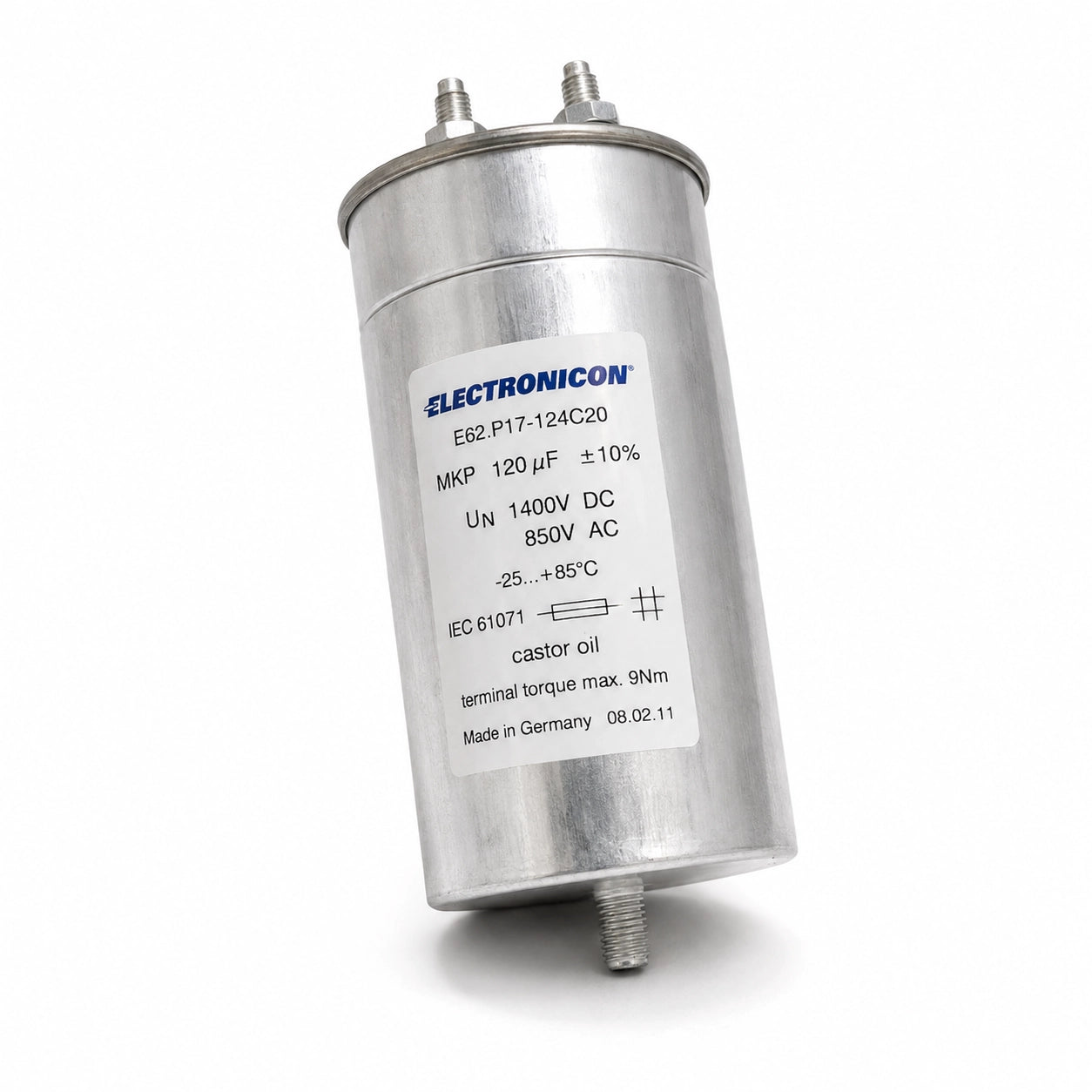 ELECTRONICON E62.P17-124C20 MKP Film Capacitor - 120 µF 1400V DC - Label Close-up