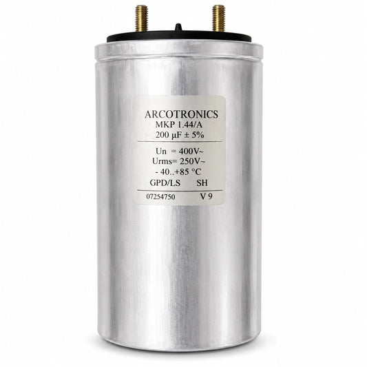 Arcotronics MKP 1.44/A Capacitor - 200 µF 400V AC - Front View