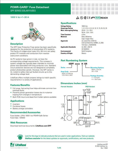 LittelFuse SPF003 10pcs LittelFuse SPF003 3A 1000VDC Fuses