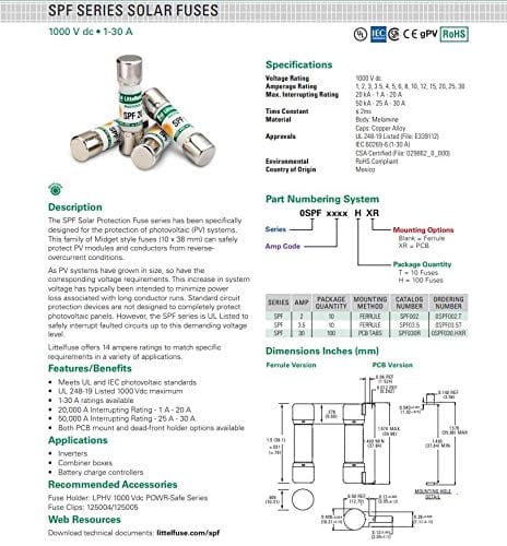 LittelFuse SPF005 10pcs LittelFuse SPF005 5A 1000VDC Fuses