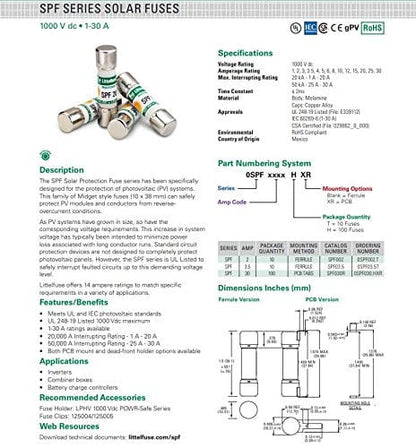 LittelFuse SPF008 10pcs LittelFuse SPF008 8A 1000VDC Fuses