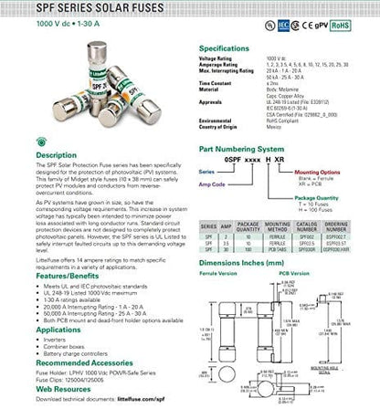 LittelFuse SPF008 10pcs LittelFuse SPF008 8A 1000VDC Fuses