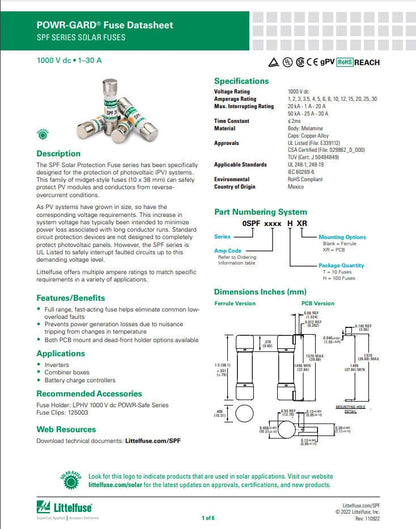 LittelFuse SPF012 10pcs LittelFuse SPF012 12A 1000VDC Fuses