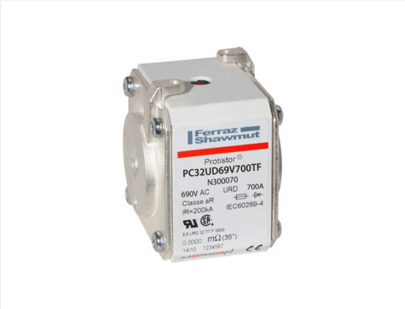 No image provided. If an image is available, for a front view the alt text would be: Mersen PC32UD69V700TF High-Speed Square Body Fuse 700A 690V - Front View
